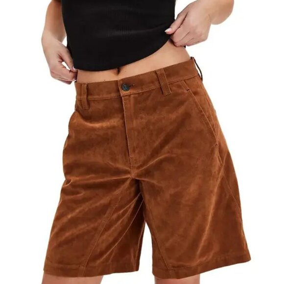 Free People Dylan Vegan Suede Long Shorts Brown Bermuda We The Free 27/32 NWT - Picture 1 of 11